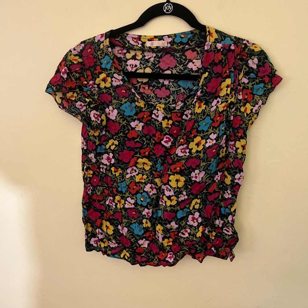 Tulle Floral Short Sleeve Blouse XS